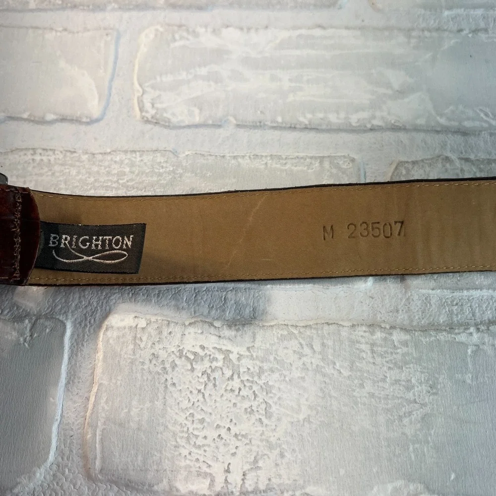 Brighton Belt Womens Medium Brown Croc Embossed Ornate Silver Buckle Pearls 1996